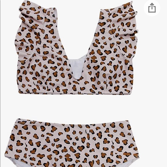 Cheetah Print Ruffle High Waisted Swimsuit/Bikini Top and Matching Bottom - Picture 2 of 2